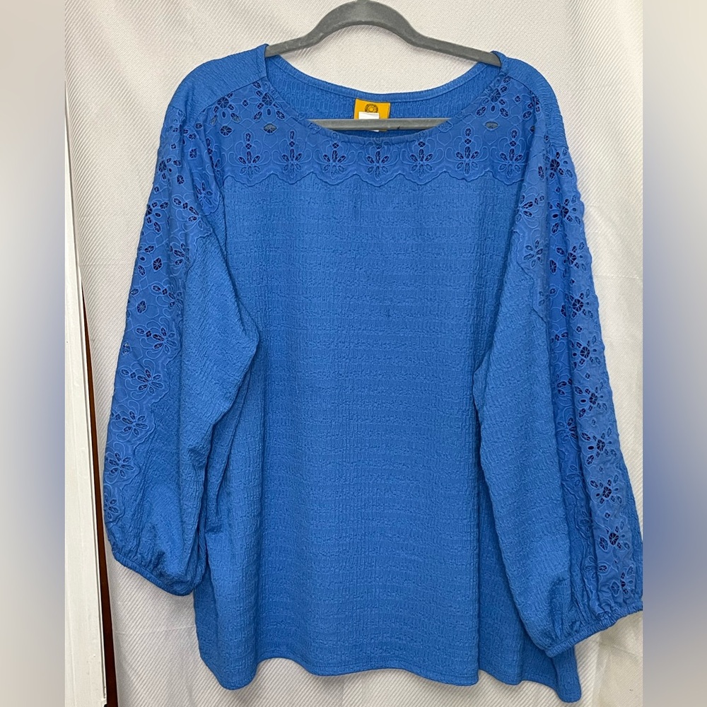 Ruby Rd. Blue Detailed women’s Plus Size Top Blouse. 2X.